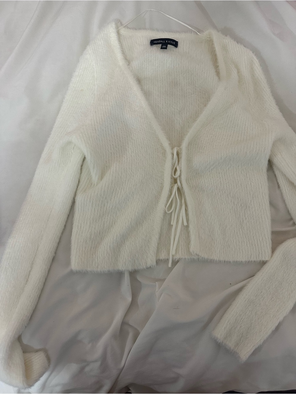 Kendall & Kylie Ivory Fuzzy Tie-Front Cardigan